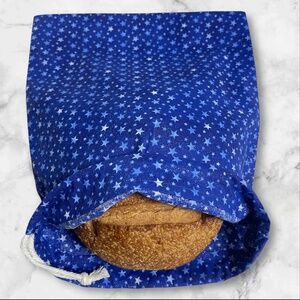 Bright Blue & White Stars Reusable Cotton Bread Bag | Farmhouse Kitchen Storage